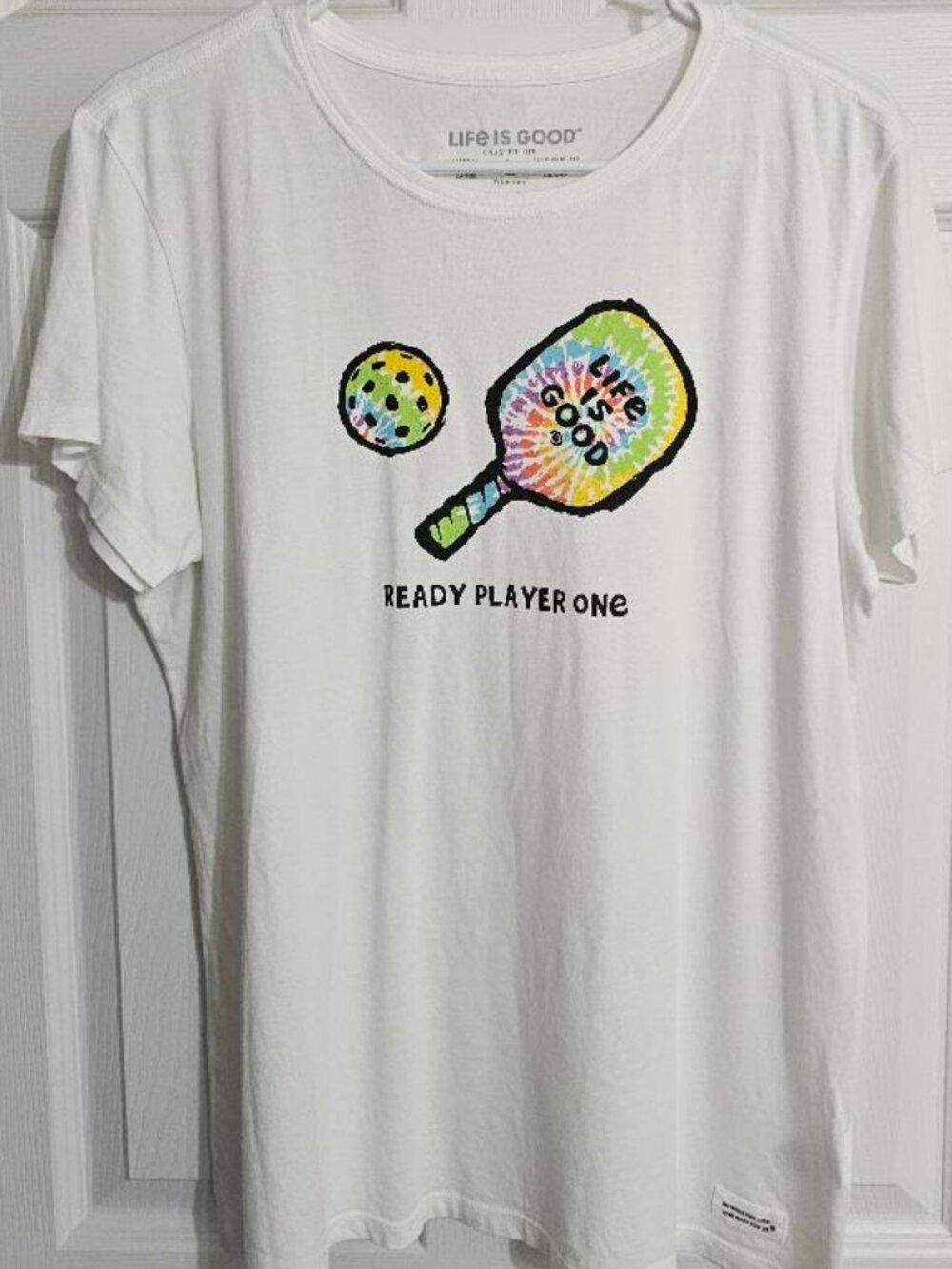 Life is good t-shirt -White Ready player one Pickleball sz Large Womens